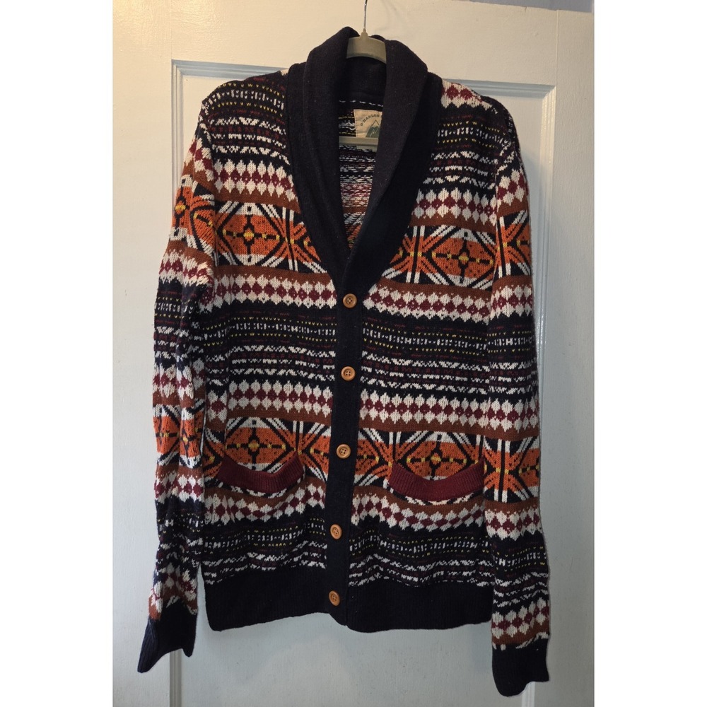 O' Hanlon Mills Fair Isle Cardigan Sweater Soft Lambswool Blend. XL